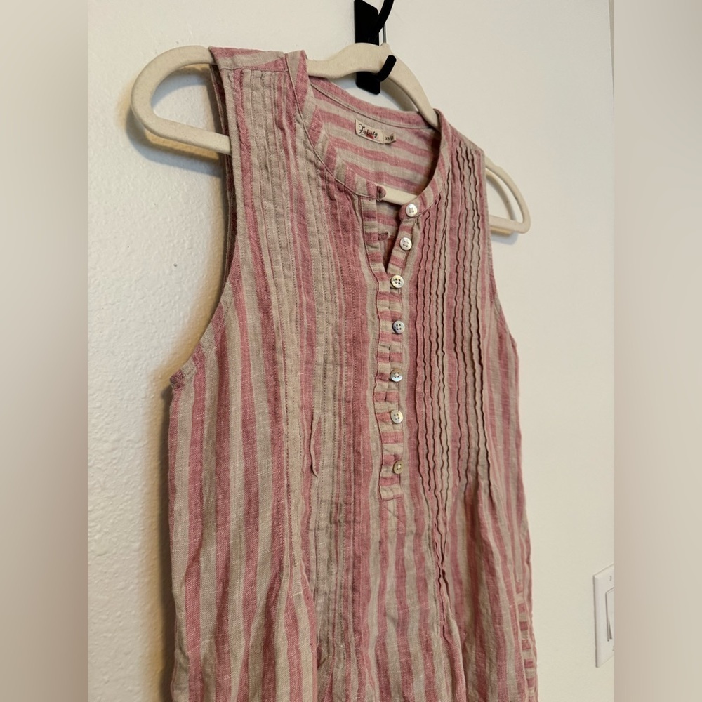 Faherty Isha Striped Mini Dress Tank 100% Linen Pink White Pockets Size XS EUC - Picture 5 of 11